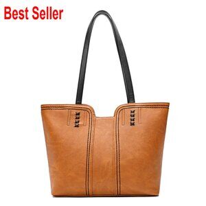 Faux Leather Tote Bag with Top Zipper Closure and Shoulder Strap
